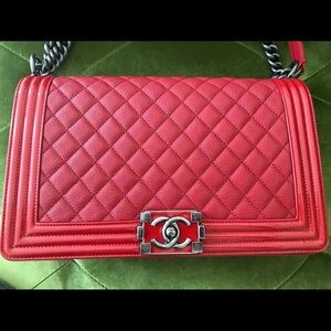 Chanel Caviar Red Quilted Boy New Medium Bag